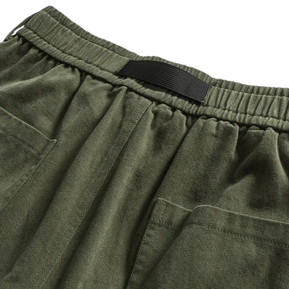 Web belt elastic waist pant with detachable pocket