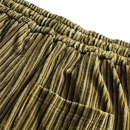 Wide wale striped corduroy with barrel leg