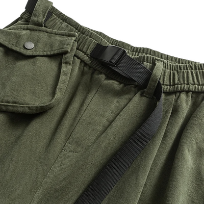 Web belt elastic waist pant with detachable pocket