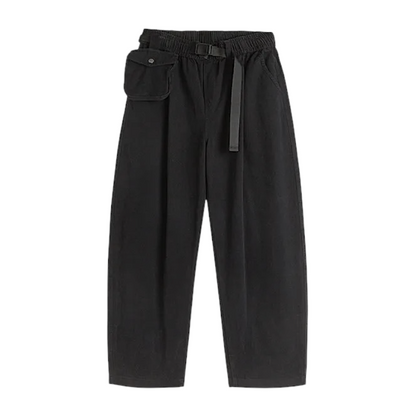 Web belt elastic waist pant with detachable pocket