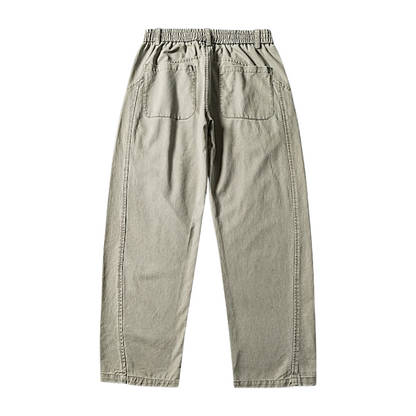 Cotton twill pants with curve seams