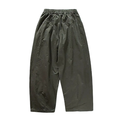 Barrel pleated pants with elastic waist