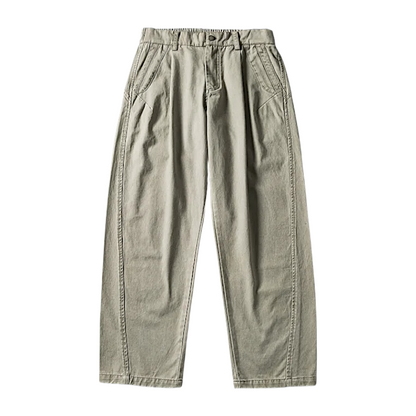 Cotton twill pants with curve seams
