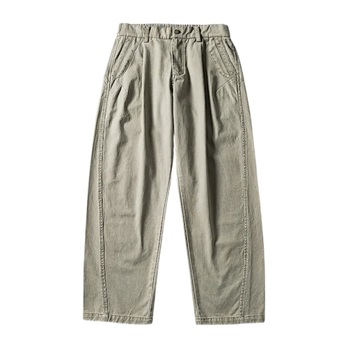 Cotton twill pants with curve seams