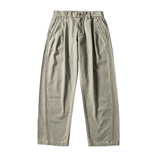 Cotton twill pants with curve seams