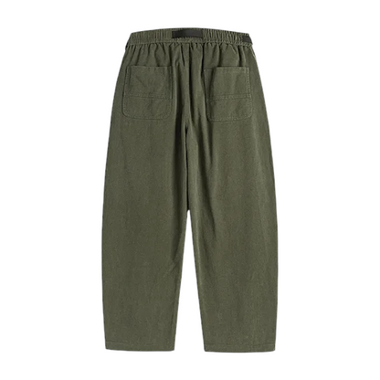 Web belt elastic waist pant with detachable pocket