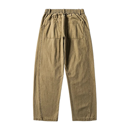 Cotton twill pants with curve seams