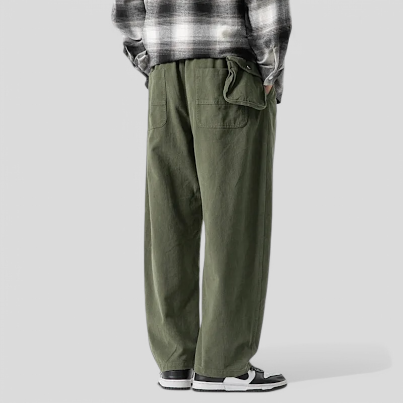 Web belt elastic waist pant with detachable pocket