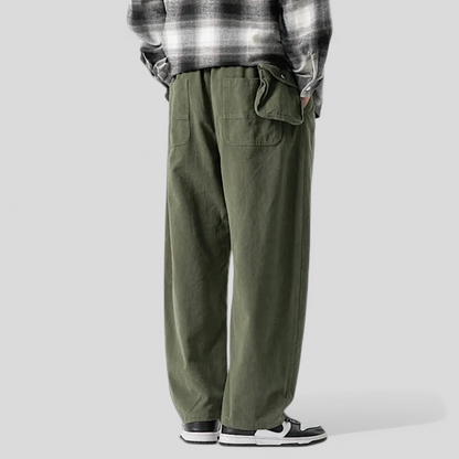 Web belt elastic waist pant with detachable pocket