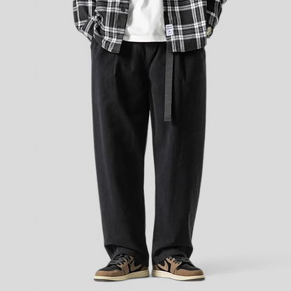 Web belt elastic waist pant with detachable pocket