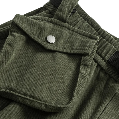 Web belt elastic waist pant with detachable pocket