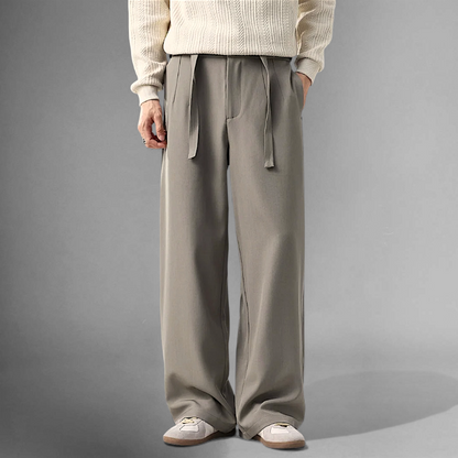 Belted wide leg trouser with elastic back